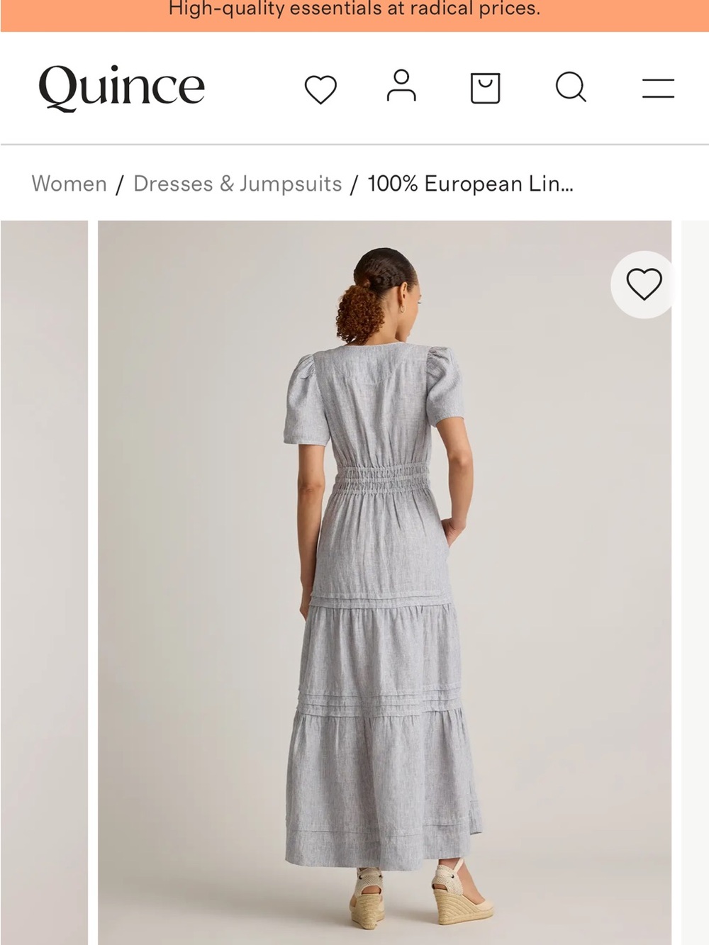 Quince Women's Light Blue Striped Linen Tiered Maxi Dress M